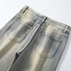 微喇牛仔裤男美式高街vibe复古水洗做旧黄泥染拉链开叉裤N872-P45，男装牛仔裤，星座1008