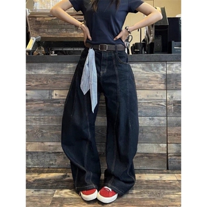 CP1232-P50 美式复古水洗弯刀牛仔裤男宽松设计感小众阔腿休闲裤图片