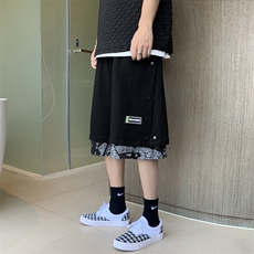 夏季高街宽松排扣腰果花假两件五分短裤男潮牌运动休闲D8074-P28，男装休闲裤，星座1008