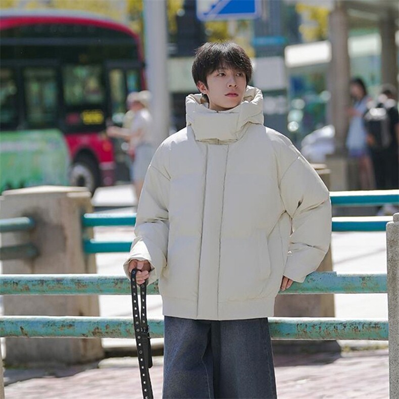 现货5W件冬季三防重磅boxy短款羽绒连帽PU皮棉衣外套防风加厚棉服,男装棉衣,电商A486