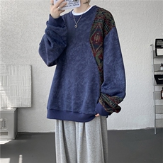 现货WY10169-特P50新中式重磅圆领拼接长袖套头上衣大码卫衣外套，女装短外套，电商A059