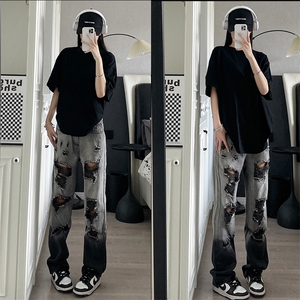 美式ins高街小众hiphop夏季破洞牛仔裤货号K729P60图片