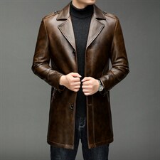 X19055秋冬新款海宁皮衣男士中长款绵羊皮夹克西装领P810，男装皮衣，电商B360