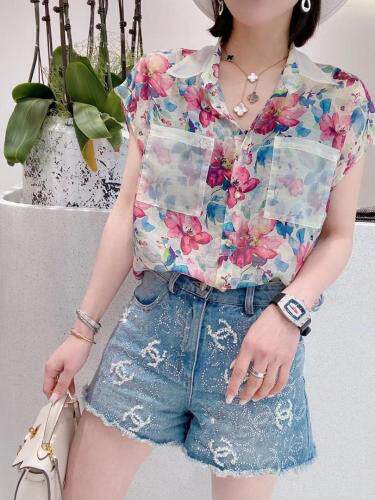 无袖花衬衣，女装，艾嫚伊
