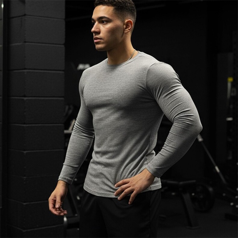运动长袖健身t恤训练跑步上衣圆领弹力慵懒风打底衫男子TB46，男装T恤，星座516A