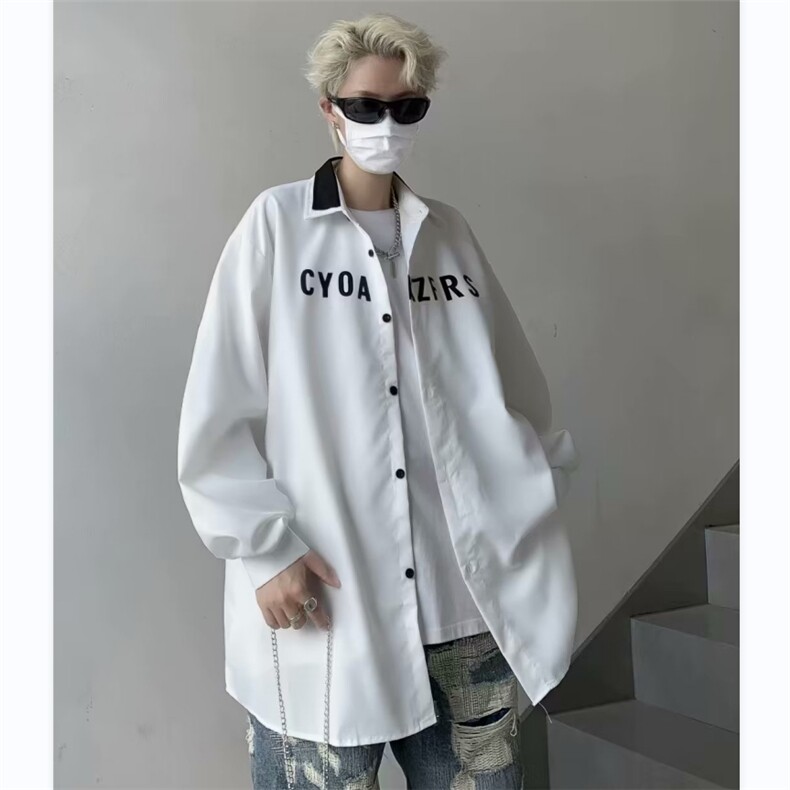 配领带衬衫男字母拼色韩版潮流高街2023秋冬季ins外套CY562-P38,男装衬衫,星座412-3