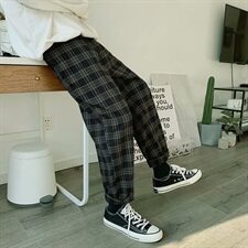 2021新款夏季格子裤男港风韩版潮流薄款休闲裤A02，男装休闲裤，星座507