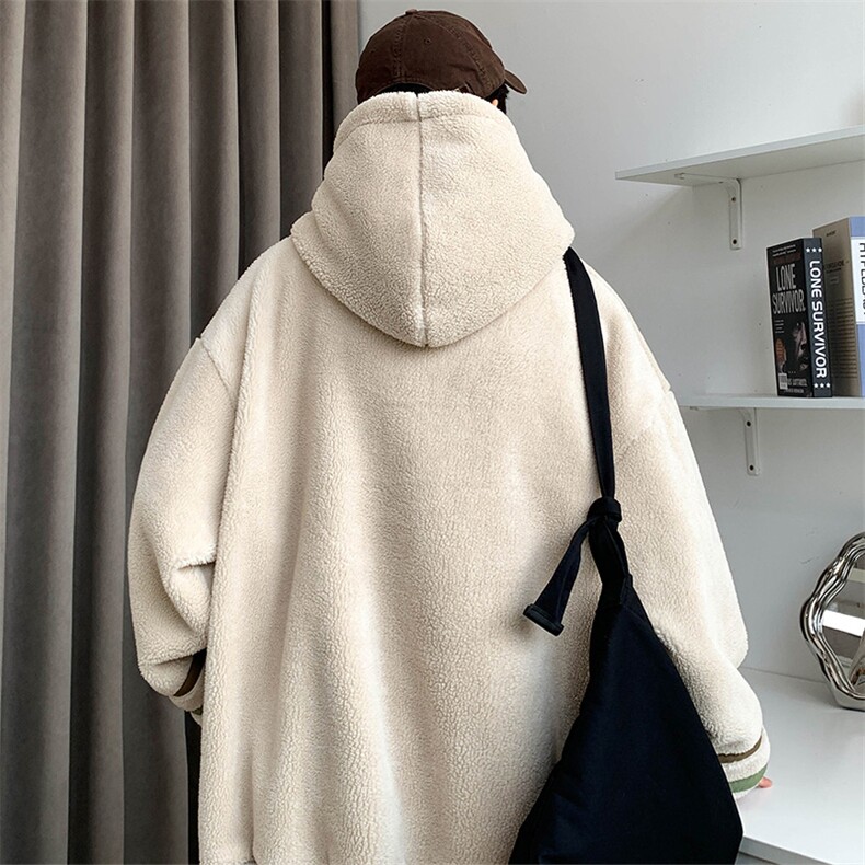 秋冬港风羊羔绒上衣潮加绒连帽时尚卫衣外套男女985-P90控价128,男装卫衣,电商A441-1