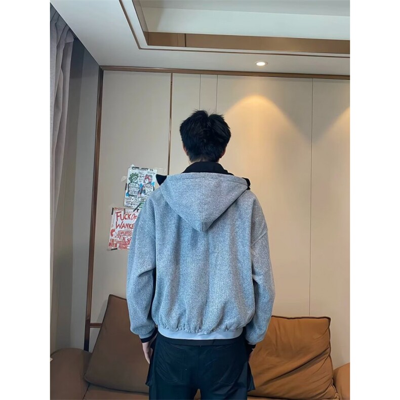 美式复古假两件立领针织衫外套男女休闲百搭连帽拉链卫衣,男装针织衫/毛衣,星座506A