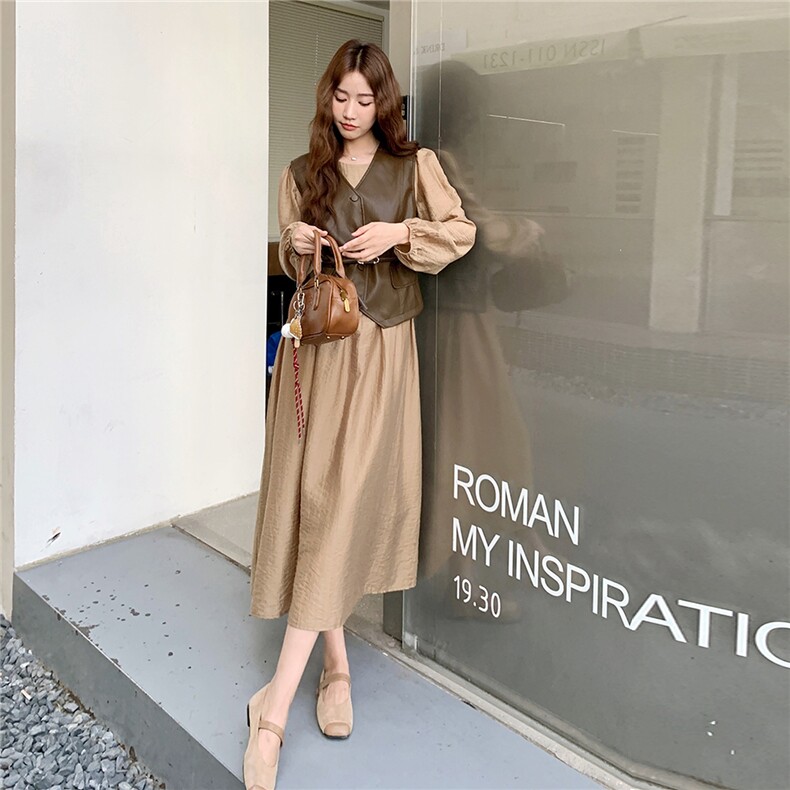 秋季连衣裙皮马甲时尚两件套女,女装套装/套裙,秋水欣儿