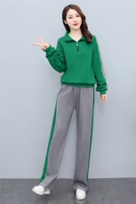 拼色长袖卫衣套装女2025春秋新款洋气减龄休闲运动服阔腿裤两件套，女装套装/套裙，凝聚力
