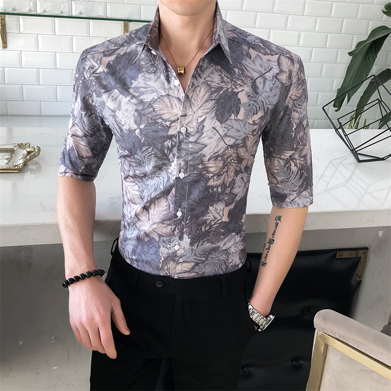 239-P552025夏季社会小伙风中袖衬衫英伦韩版修身潮流短袖衬衣,男装T恤,星座312A-5