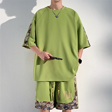 2024夏季新款港风光影墙大码短裤短袖T恤套装M-5XHQ23519-P60，男装牛仔裤，电商A022