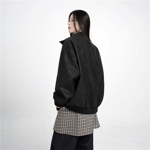 网图 同款美式翻领纹理感PU皮夹克皮衣机车服外套JK508-P70图片