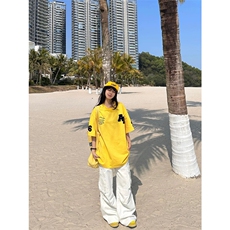 网图有货美式重工刺绣短袖男女宽松情侣毛巾绣t恤上衣A450-P35，男装T恤，星座1505