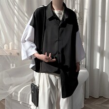 新款夏季禁欲风短剧拼接男士撞色短衬衫 A071-C12-P35图片