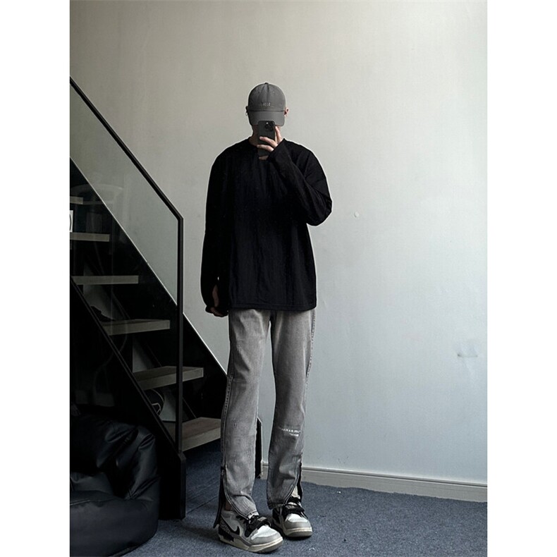 裤口拉链美式高街vibe牛仔裤设计感图片