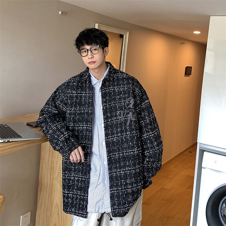 1港风小香风长袖衬衫男大码中性风情侣潮衬衫男CCS8019P45控68图片