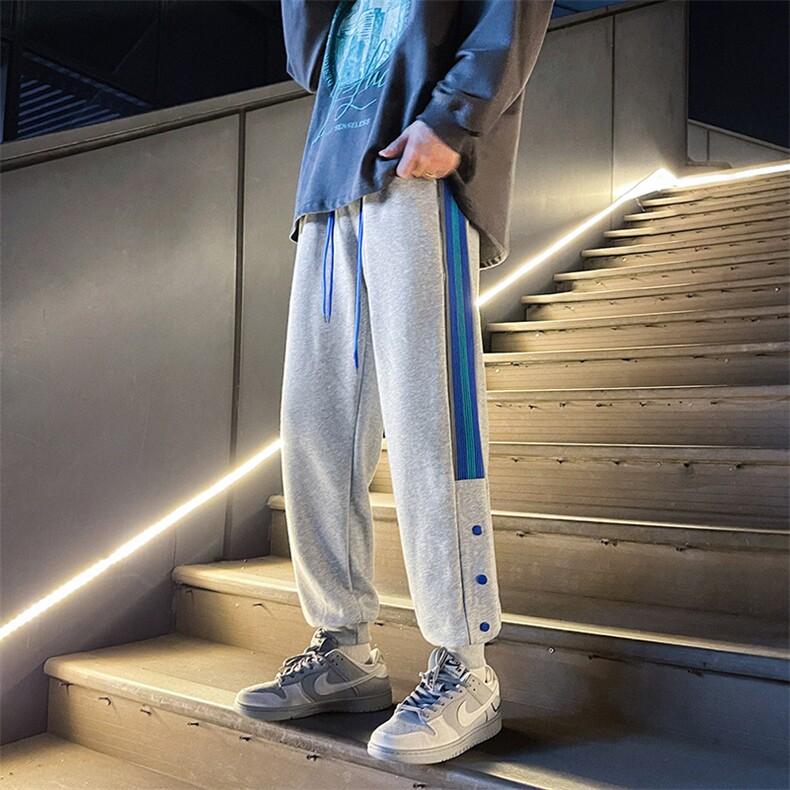K3165-P50春装新款宽松中性男女情侣克侧边克莱因蓝织带休闲卫裤,男装休闲裤,电商A009A（原A058A）