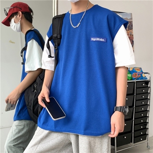 夏季青年文艺休闲背心男生港风时尚休闲汗衫无袖短袖 T1224-P22图片
