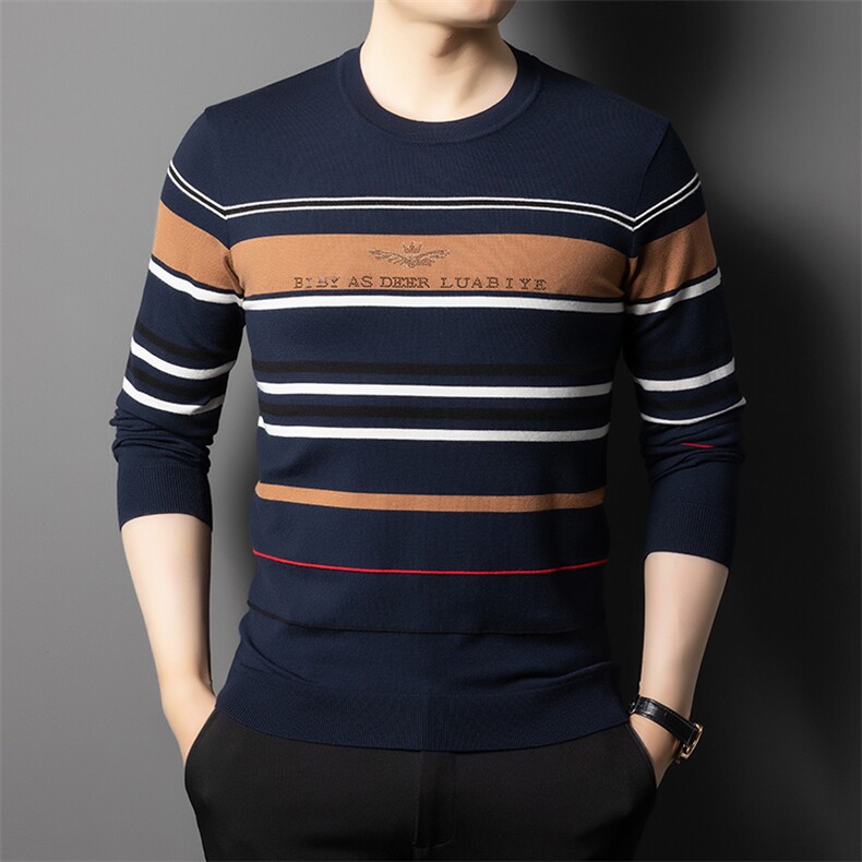 长袖毛衣男春秋休闲潮流雪尼尔针织衫中年男士百搭上衣打底衫新款，男装针织衫/毛衣，电商B212（原钱塘6029）