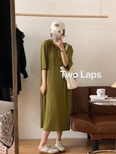 夏季新品：韩版原单冰丝压绉连衣裙，女装连衣裙，TWO LAPS