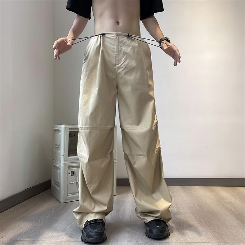 夏季新款工装裤男直筒垂感降落伞裤抽绳打褶宽松休闲裤 K7052-P33图片