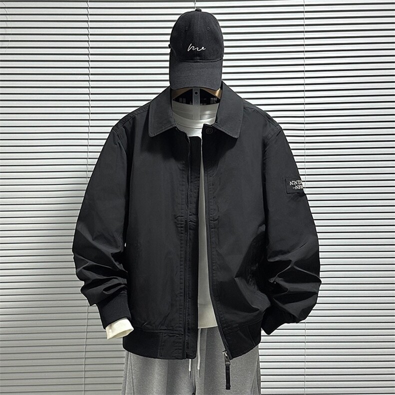 港风秋款男夹克飞行员机车工装拉链字母刺绣宽松外套JK0104 P65图片