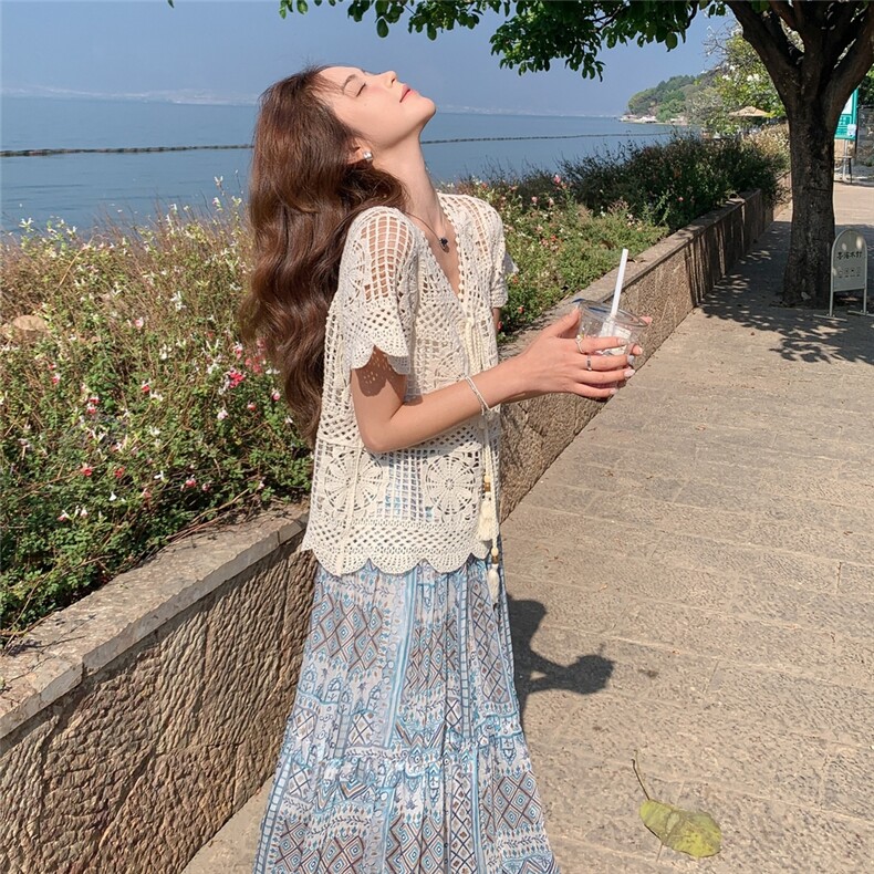 今年流行爆款女装天丝麻套裙波西米亚风套装夏季多巴胺穿搭两件套,女装套装/套裙,浙宝069