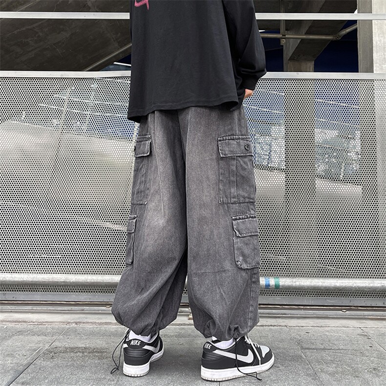 美式hiphop垂感束脚牛仔裤男女高街阔腿工装裤N0199-P45,男装牛仔裤,星座308B-1