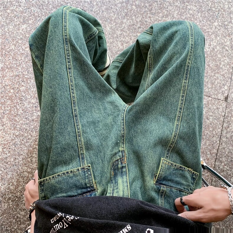 小众时尚百搭学生直筒牛仔裤嘻哈街头高级水洗做旧设计休闲9分裤,男装牛仔裤,星座601-2