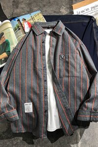 条纹长袖衬衫男士青年衬衣韩版潮流帅气秋季新款DS552T图片