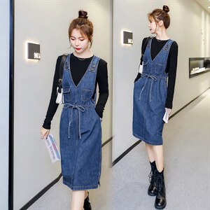 春季新款牛仔背带裙女修身显瘦中长款连衣裙韩版时尚百搭学生装图片