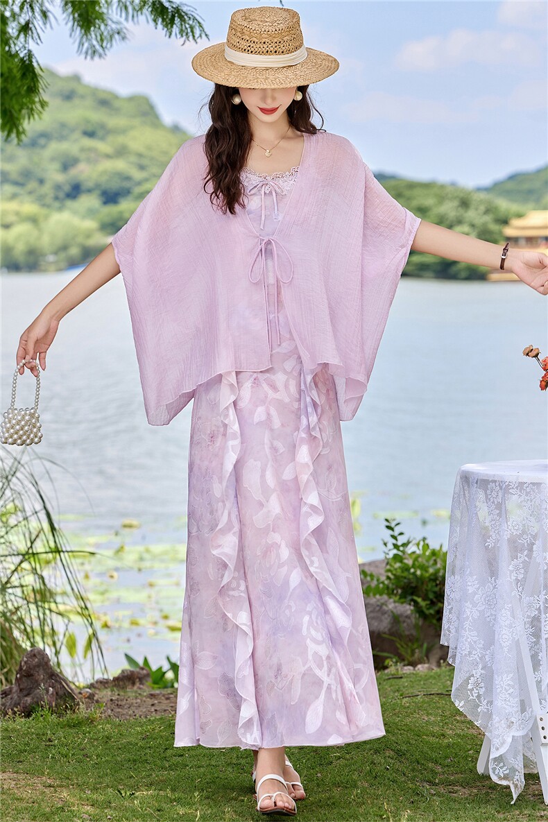 温柔风松弛感宽松罩衫吊带两件套,女装连衣裙,鑫鑫美