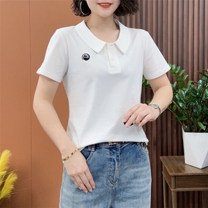 2025时尚百搭翻领刺绣短袖，女装针织衫/毛衣，思沃羊绒