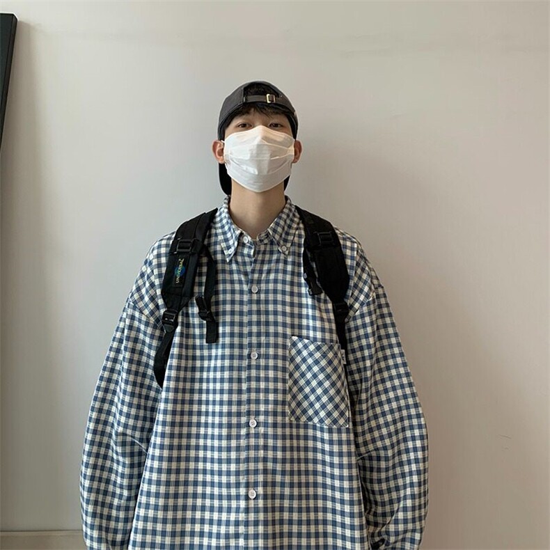 复古格子长袖衬衫男夏季港风日系休闲衬衣潮牌宽松FC2266-P35,男装衬衫,星座1001-1