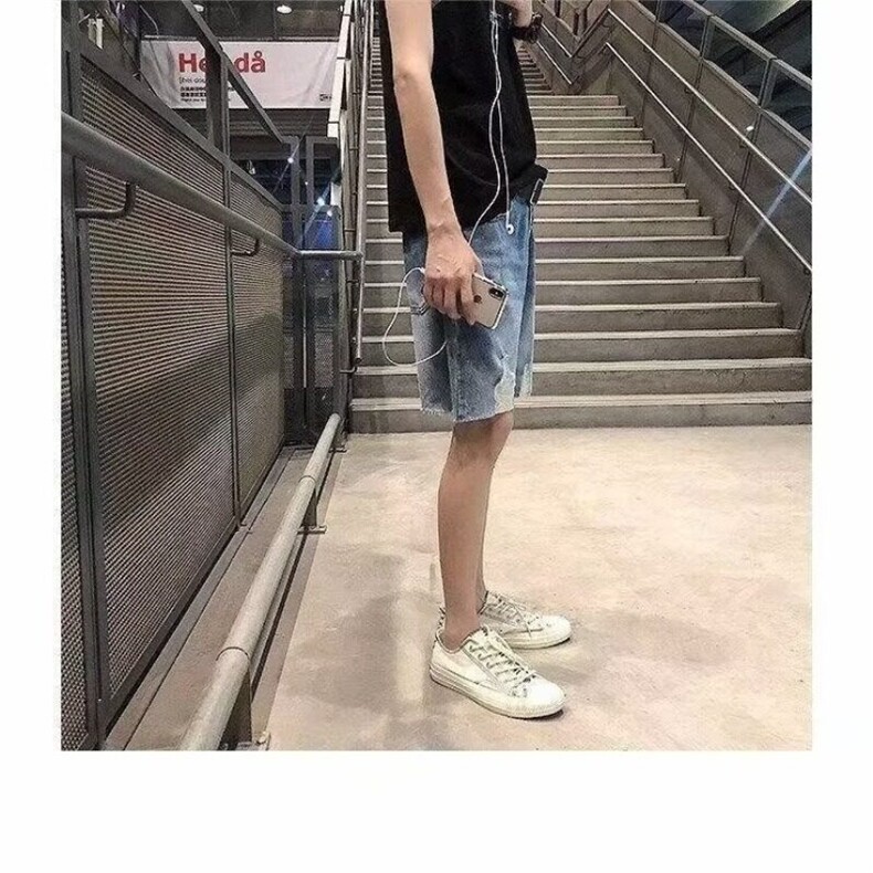 港风破洞牛仔短裤男潮牌网红五分裤嘻哈潮流百搭宽松,男装牛仔裤,星座506A