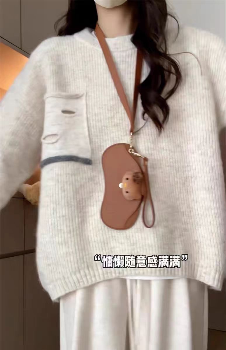 2025年秋季新款百搭女士圆领袖口带兜针织衫,针织衫/毛衣,硕彦羊绒