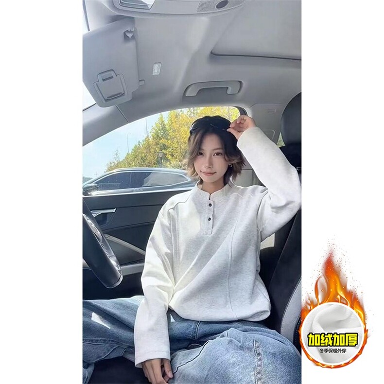 美式重磅华棉卫衣男高级感修身长袖亨利领工装t恤半开扣亨利衫潮,男装T恤,星座218-1（原230）