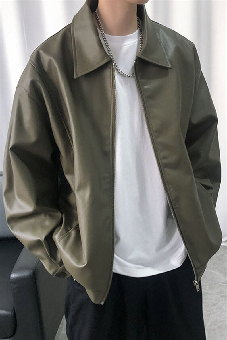 现货主推高质量皮衣外套男宽松皮夹克机车服A026P95加绒P105,男装夹克,电商A351