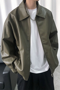 现货主推高质量皮衣外套男宽松皮夹克机车服 A026 P95 加绒P105图片