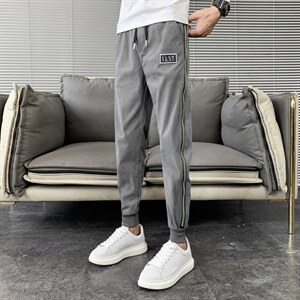 2025秋冬红华夫格裤子男韩版潮流拉链装饰修身小脚裤，男装休闲裤，电商A327