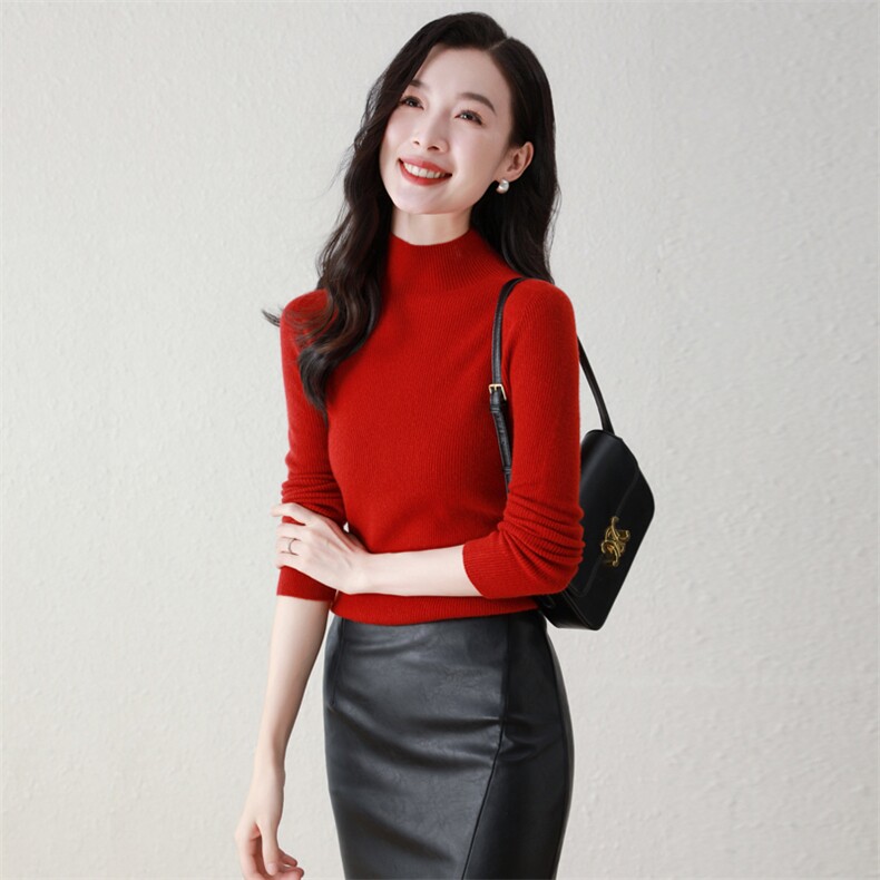 100%纯山羊绒半高领打底羊绒衫秋冬新款纯色高级感内搭针织上衣，女装羊绒衫，阿舍尔精品