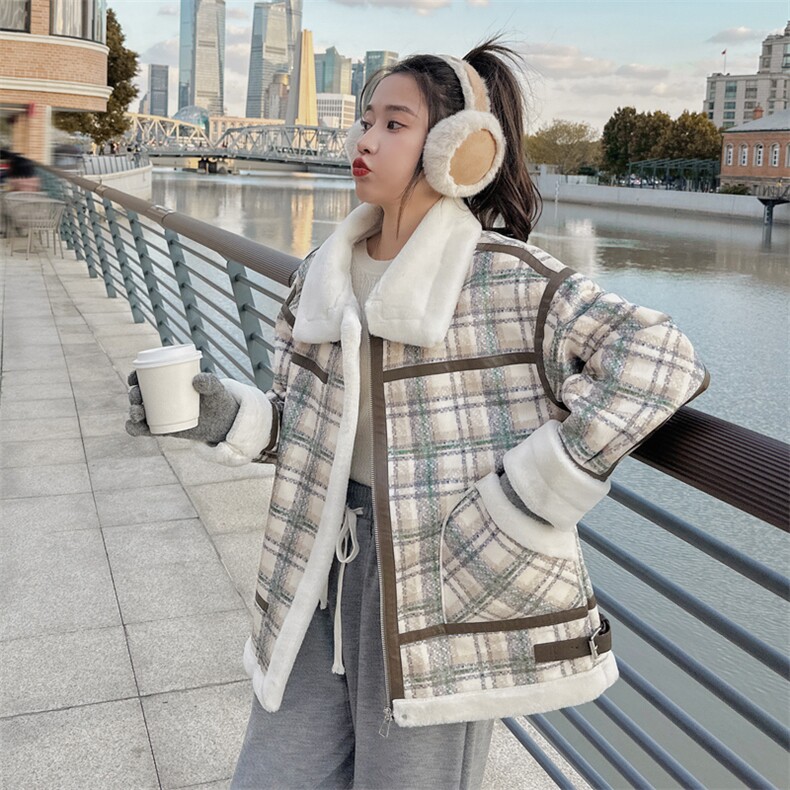 现货数据25年新款格子火焰复合皮毛一体外套女182A-8328P190K268,女装皮草,浙宝182A