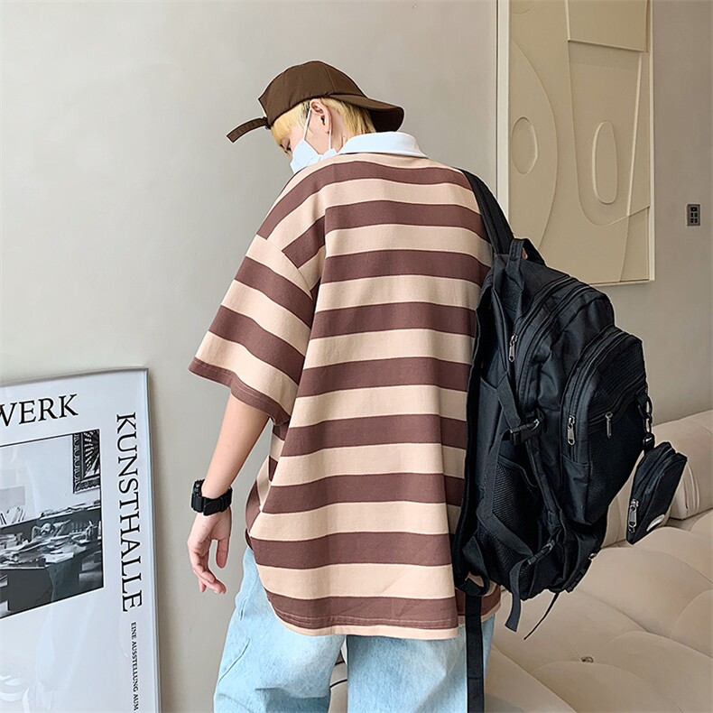 条纹POLO衫男士短袖t恤夏季宽松百搭时尚情侣翻领半袖T0960-P30,男装T恤,星座308B-1