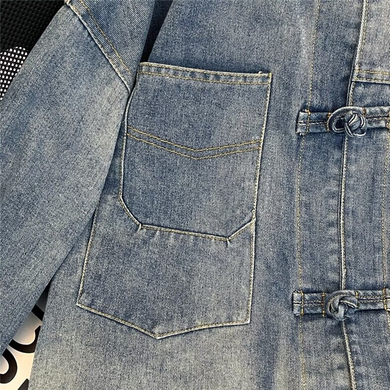 春秋新款中式风复古水洗牛仔外套男休闲盘扣拼接夹克N7004/P70,男装夹克,星座506B