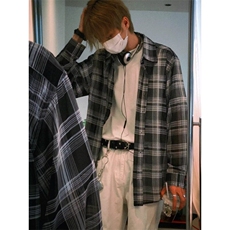 现货ityboy黑色长袖格子衬衫男春秋日系复古青少年25新款，男装衬衫，星座218-1（原230）