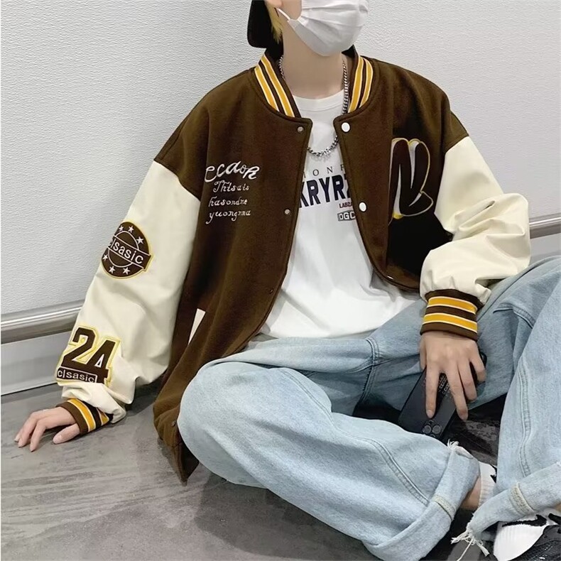 美式棒球服男春季ins潮牌字母刺绣拼接外套J686P55,男装夹克,星座1116-2