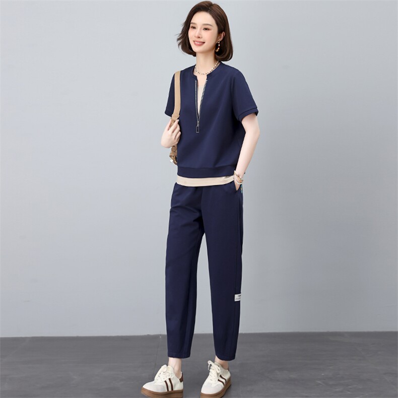 薄款休闲运动服套装女夏装2025夏季新款跑步服妈妈时尚洋气两件套,女装套装/套裙,独衣靓