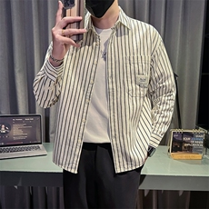 新款2025秋冬男士休闲长袖衬衫小伙主推内搭条纹衬衣C817P58控88，男装衬衫，星座301B-1